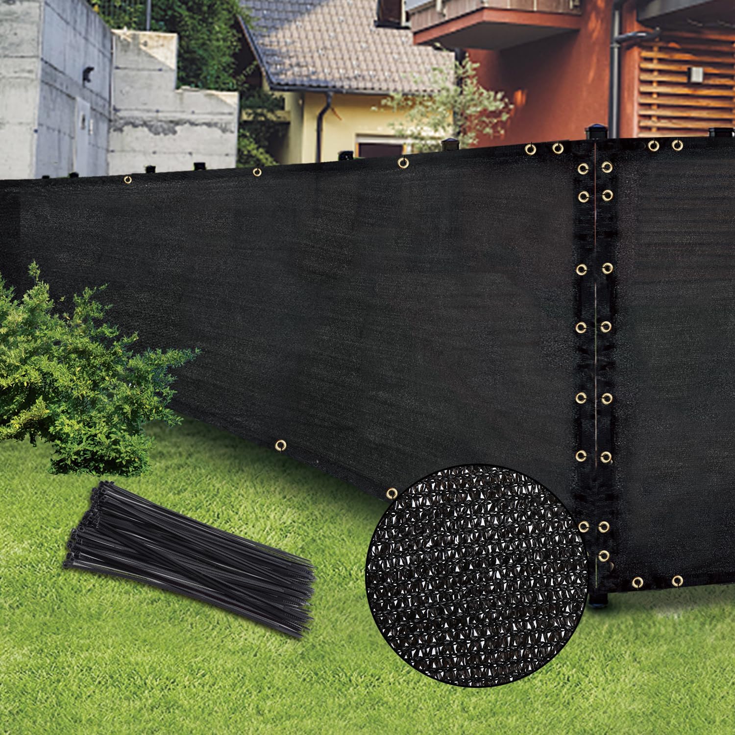 Black 6FT X 50FT Outdoor Privacy Screen Fence \u0026 Mesh Shade Net Cover, Ideal for Garden and Backyard - Enhances Privacy for Fencing \u0026 Chain Link, Perfect for Patio Privacy Wall, Slats,Freestanding